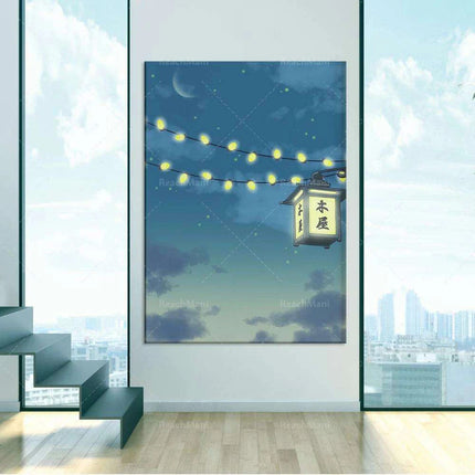 Celestial Lofi Night Sky Art Print - Japanese Inspired Wall Decor..