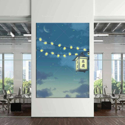 Celestial Lofi Night Sky Art Print - Japanese Inspired Wall Decor..