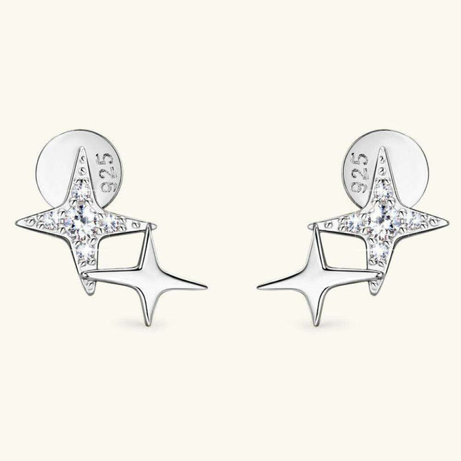 Celestial Moissanite Star Earrings: Luxurious Sterling Silver with Gold and Platinum Finish