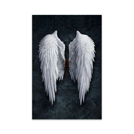 Celestial Serenity: White Angel Wings Canvas Art for Luxurious Home Aesthetics..