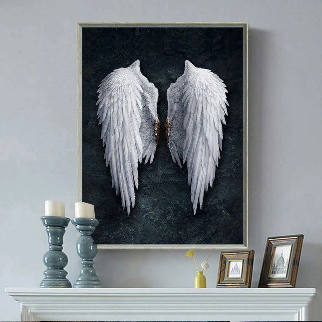 Celestial Serenity: White Angel Wings Canvas Art for Luxurious Home Aesthetics