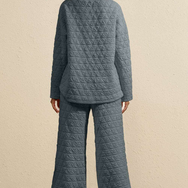 Charcoal Quilted Casual Set: Pullover & Trousers Combo