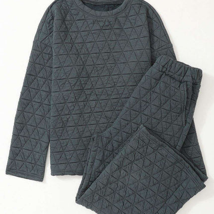 Charcoal Quilted Casual Set: Pullover & Trousers Combo - Très Elite