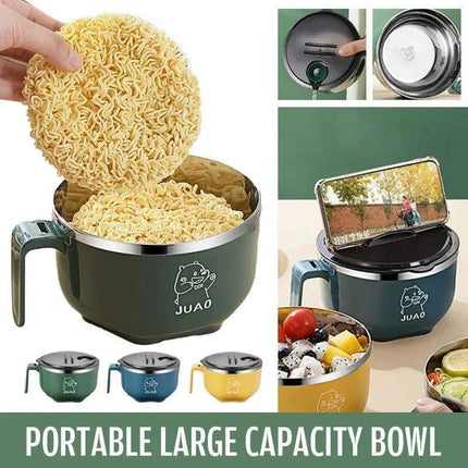 Charming 1000ml Insulated Stainless Steel Ramen Bowl with Lid & Handle - Ideal for Soups, Salads, and Breakfast Favorites - Très Elite