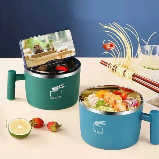 Charming 1000ml Insulated Stainless Steel Ramen Bowl with Lid & Handle - Ideal for Soups, Salads, and Breakfast Favorites - Très Elite