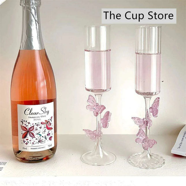 Charming 3D Butterfly Wine Goblet - Exquisite Transparent Glass for Luxurious Home Decor