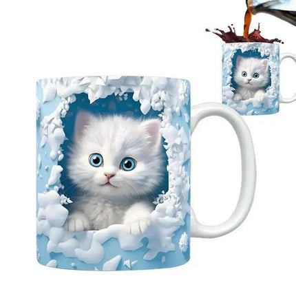 Charming 3D Cat Enthusiast's Ceramic Mug with Enchanting Feline Artwork and Peaceful Scenery - Très Elite
