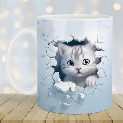 Charming 3D Cat Enthusiast's Ceramic Mug with Enchanting Feline Artwork and Peaceful Scenery - Très Elite
