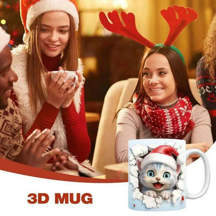 Charming 3D Cat Enthusiast's Ceramic Mug with Enchanting Feline Artwork and Peaceful Scenery - Très Elite