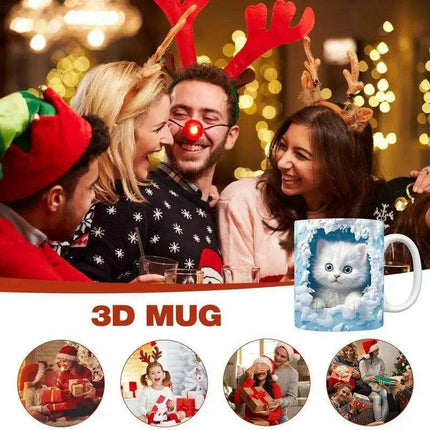 Charming 3D Cat Enthusiast's Ceramic Mug with Enchanting Feline Artwork and Peaceful Scenery - Très Elite