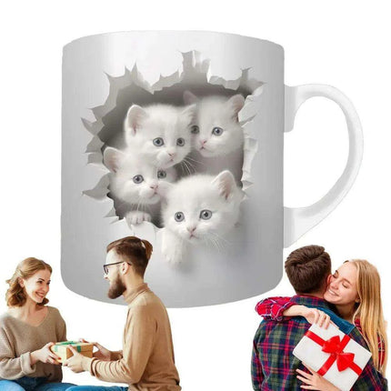 Charming 3D Cat Enthusiast's Ceramic Mug with Enchanting Feline Artwork and Peaceful Scenery - Très Elite