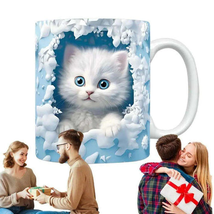 Charming 3D Cat Enthusiast's Ceramic Mug with Enchanting Feline Artwork and Peaceful Scenery - Très Elite