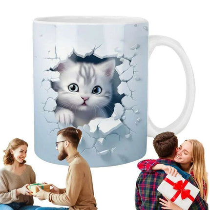Charming 3D Cat Enthusiast's Ceramic Mug with Enchanting Feline Artwork and Peaceful Scenery - Très Elite
