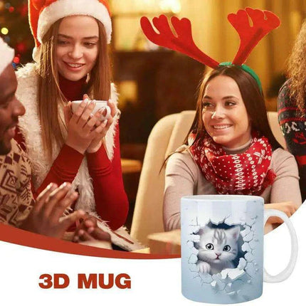 Charming 3D Cat Enthusiast's Ceramic Mug with Enchanting Feline Artwork and Peaceful Scenery - Très Elite