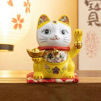 Charming 5-Inch Maneki Neko Ceramic Bank - A Playful Touch of Good Fortune for Your Home - Très Elite