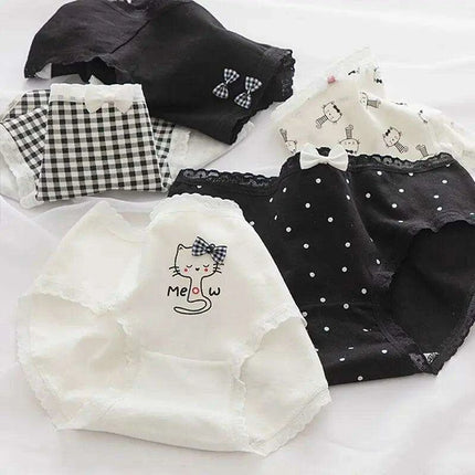 Charming 5-Pack Girls' Cotton Lace Underwear - Mid Rise Seamless Bunny Prints - Très Elite