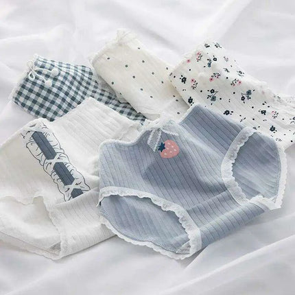 Charming 5-Pack Girls' Cotton Lace Underwear - Mid Rise Seamless Bunny Prints - Très Elite