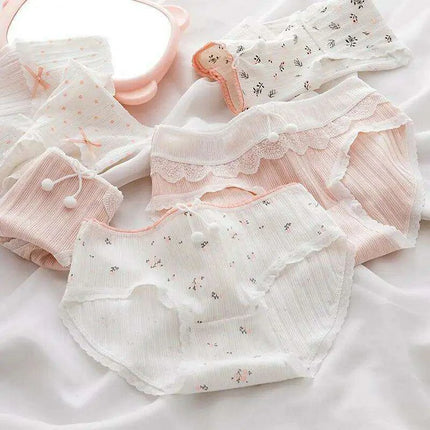 Charming 5-Pack Girls' Cotton Lace Underwear - Mid Rise Seamless Bunny Prints - Très Elite