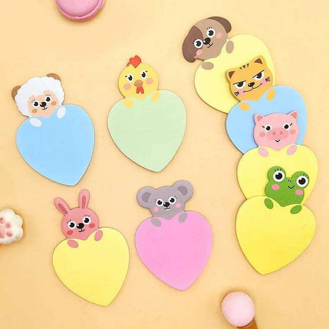 Charming Animal-Inspired Heart-Shaped Sticky Notes for Creative Minds