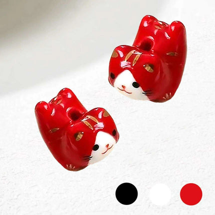 Charming Anime-Inspired Lucky Cat Ceramic Beads for Creative Jewelry Projects - 15x21mm Porcelain Essentials with Vertical Hole - Très Elite