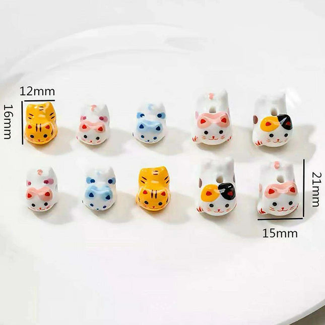 Charming Anime-Inspired Lucky Cat Ceramic Beads for Creative Jewelry Projects - 15x21mm Porcelain Essentials with Vertical Hole