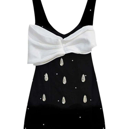 Charming Backless Vintage Bow Mini Dress with Glittering Accents for Women - Très Elite