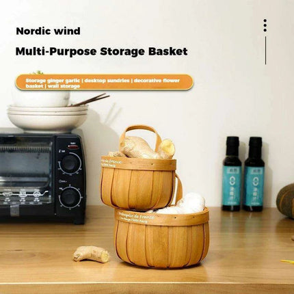 Charming Bamboo Wall-Mounted Basket for Scallions, Ginger, and Garlic Storage - Très Elite