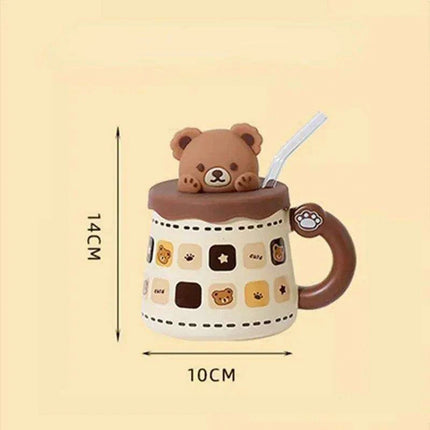 Charming Bear Ceramic Mug Set with Lid and Spoon - 450ml for Enhanced Beverage Enjoyment - Très Elite