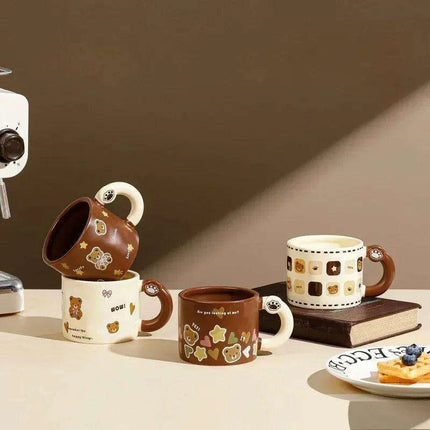 Charming Bear Ceramic Mug Set with Lid and Spoon - 450ml for Enhanced Beverage Enjoyment - Très Elite