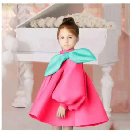 Charming Boutique Princess Dress for Girls with Elegant Bow and Puff Sleeves- Très Elite- Très Elite