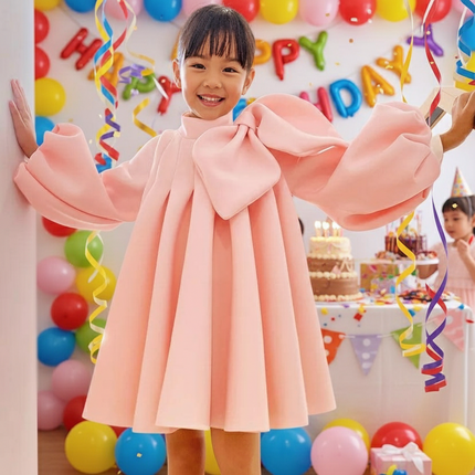 Charming Boutique Princess Dress for Girls with Elegant Bow and Puff Sleeves - Très Elite