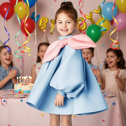 Charming Boutique Princess Dress for Girls with Elegant Bow and Puff Sleeves - Très Elite