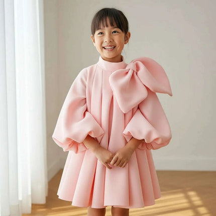 Charming Boutique Princess Dress for Girls with Elegant Bow and Puff Sleeves - Très Elite