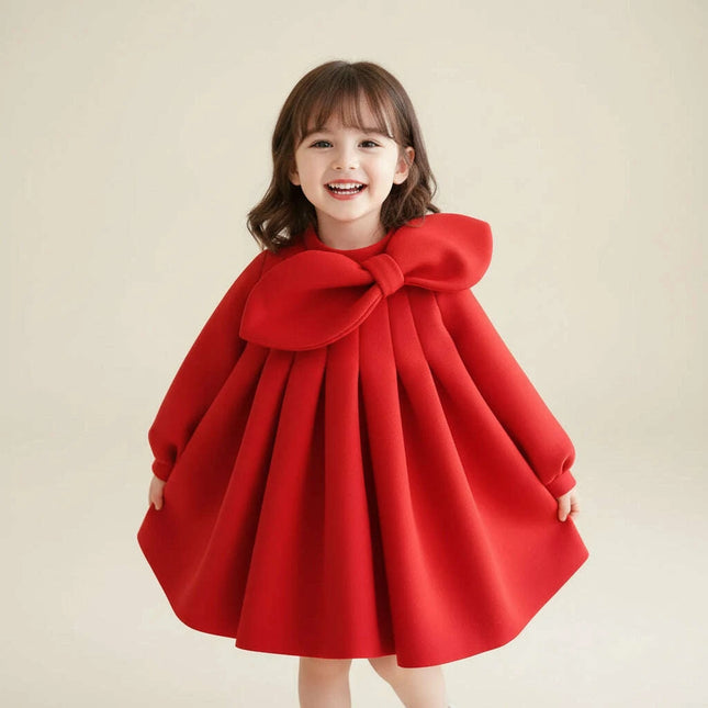 Charming Boutique Princess Dress for Girls with Elegant Bow and Puff Sleeves