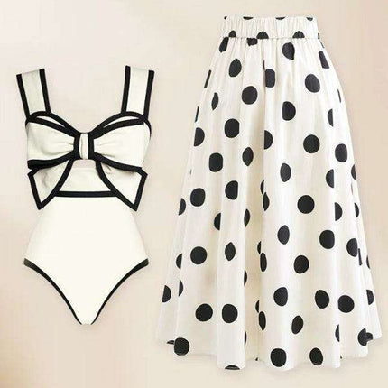 Charming Bow-Embellished Swim Set with Playful Polka Dot Skirt for Trendy Escapes - Très Elite