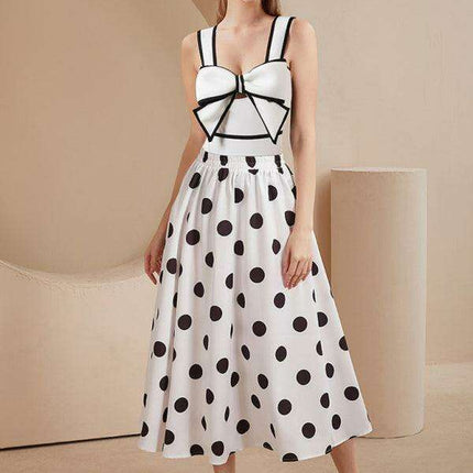 Charming Bow-Embellished Swim Set with Playful Polka Dot Skirt for Trendy Escapes - Très Elite