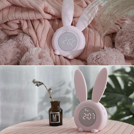 Charming Bunny Ear LED Alarm Clock with Night Light and Timer - Modern Geometric Design..