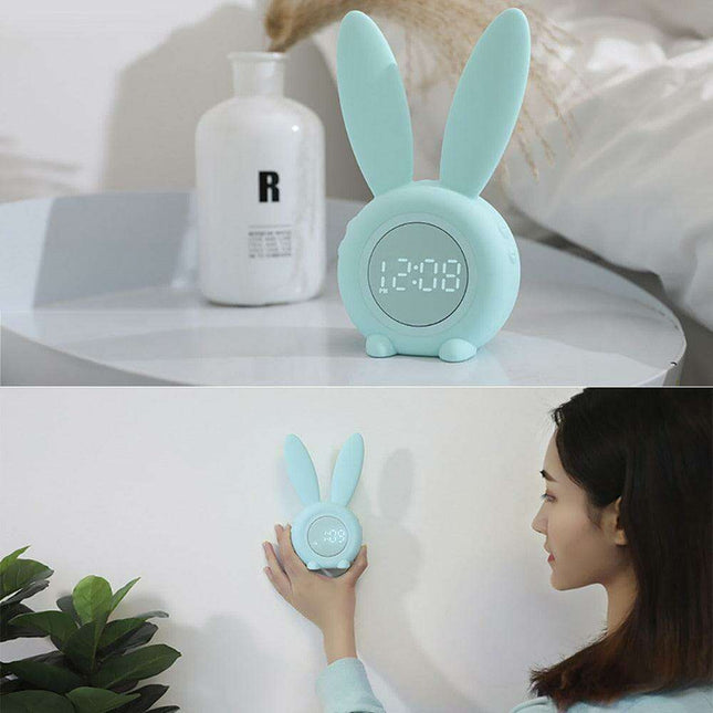 Charming Bunny Ear LED Alarm Clock with Night Light and Timer - Modern Geometric Design