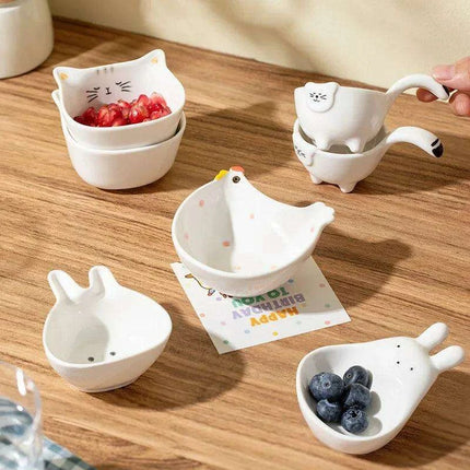 Charming Bunny and Kitty Ceramic Sauce Dish Set for Whimsical Dining Experiences - Très Elite