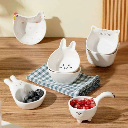 Charming Bunny and Kitty Ceramic Sauce Dish Set for Whimsical Dining Experiences - Très Elite