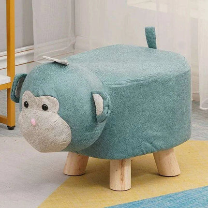 Charming Cartoon Animal Wooden Stool for Kids - Fun and Portable Shoe Changing Seat.