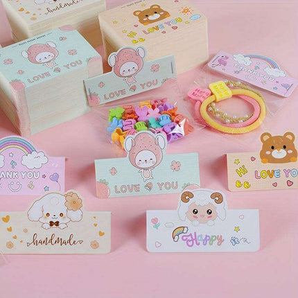 Charming Cartoon Gift Tags - 100 Handmade Sets with Clear OPP Bags for Small Businesses and Gifting - Très Elite