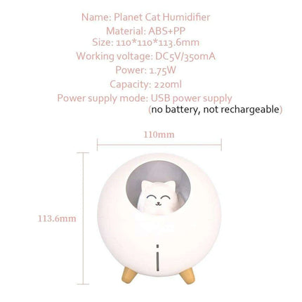 Charming Cat Design Ultrasonic Humidifier with Colorful LED Night Light and USB Compatibility - Très Elite