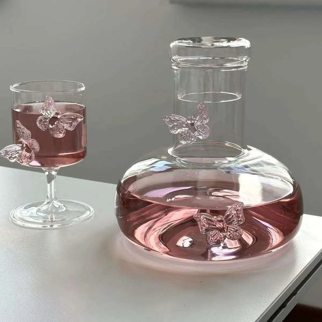 Charming Chinese Butterfly Teapot and Glassware Set for Tea and Cocktails