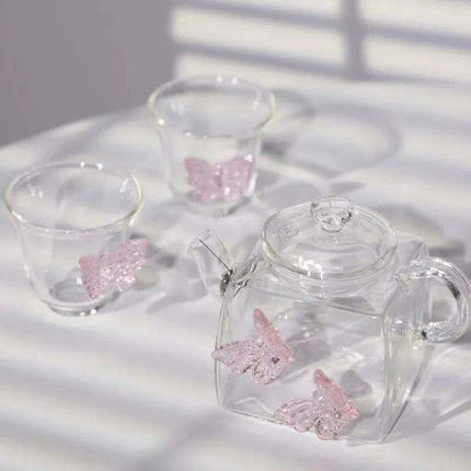 Charming Chinese Butterfly Teapot and Glassware Set for Tea and Cocktails.