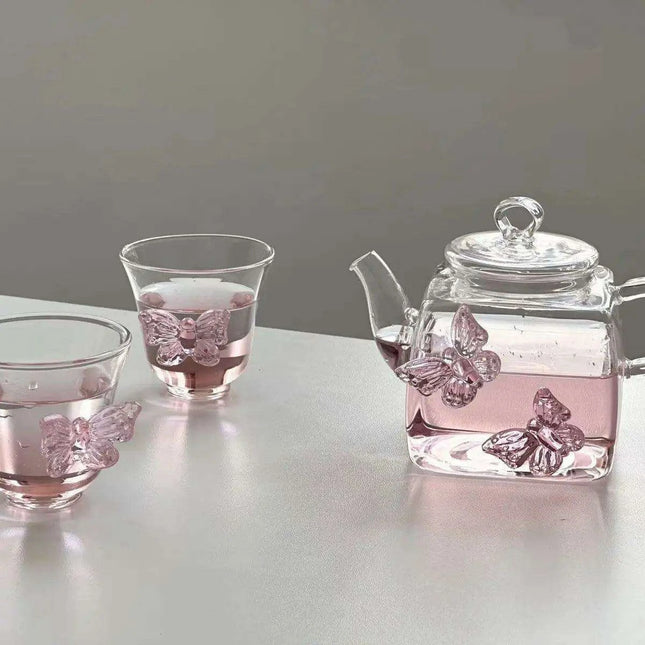 Charming Chinese Butterfly Teapot and Glassware Set for Tea and Cocktails