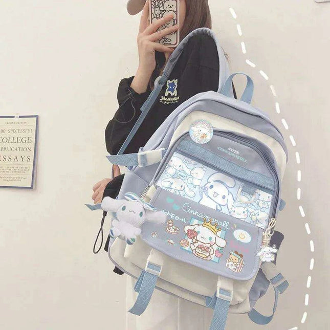 Charming Cinnamoroll Plush Backpack - Stylish and Spacious Kids' School Bag in Black and Blue Sanrio Theme