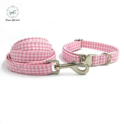 Charming Custom Pink & White Dog Collar and Leash Ensemble with Bow Tie - Très Elite