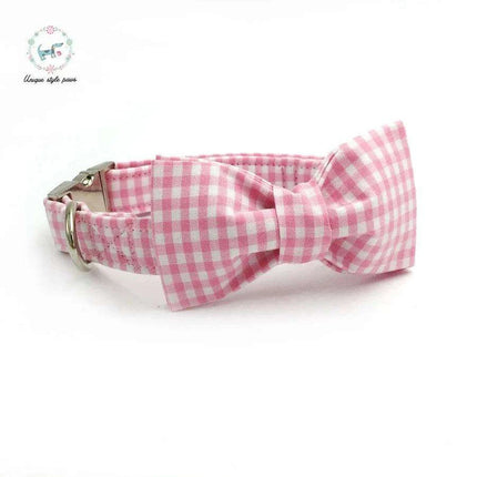 Charming Custom Pink & White Dog Collar and Leash Ensemble with Bow Tie - Très Elite