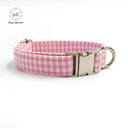 Charming Custom Pink & White Dog Collar and Leash Ensemble with Bow Tie - Très Elite